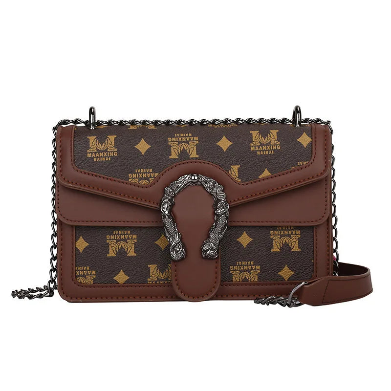Printed Chain Shoulder Bag for Women - Small Square Crossbody Purse for Travel & Daily Use