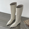 Eilyken Women's Knee-High Pointed Toe Slip-On Boots, Low Thin Heel PU Cowboy Style