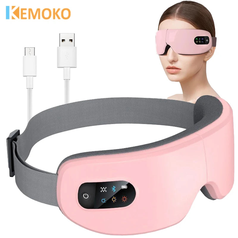 Bluetooth Heated Eye Massager with Vibration & Airbag Compression — Foldable Rechargeable Eye Spa with Music, 4 Modes