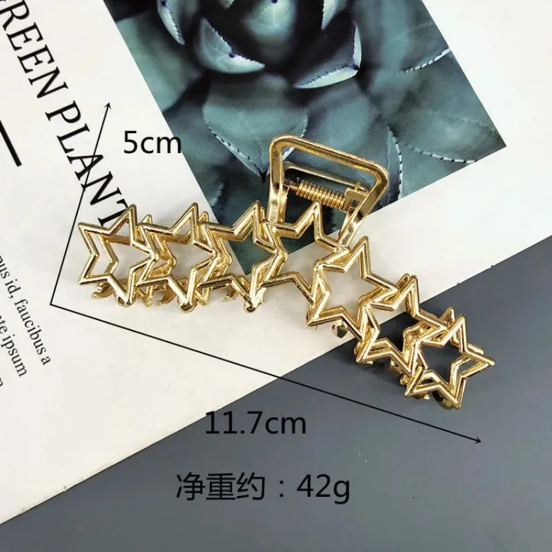 Heart Metal Hair Claw Clips for Women – Nonslip Alloy Crab Clamp, Gold Silver Black, 6.5 cm (2.6 in) – Korean Retro Fashion