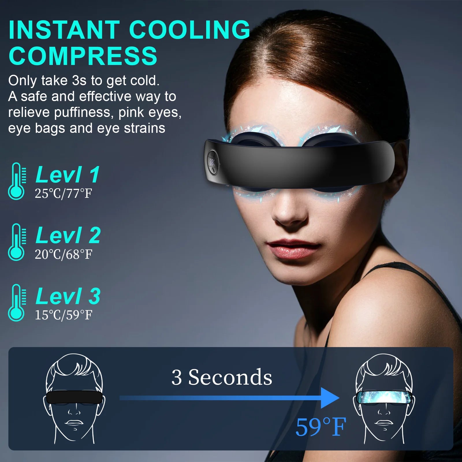 Wireless Eye Massager with Hot & Cold Compress, Bluetooth Music — Relieves Tired Eyes & Dark Circles