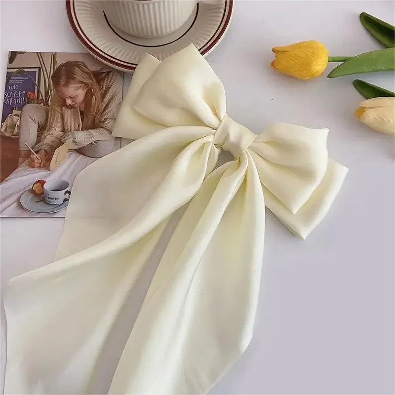 Satin Bow Hair Clips for Women & Girls – Elegant Ribbon Spring Barrette (1 or 2-Pack)