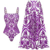 Women's Long Sleeve Majolica Print Bikini Set with High-Waist Skirt - Wire-Free Padded Beach Swimsuit