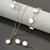 Lucky Five-Leaf Clover and Five-Petal Flower 3-Piece Jewelry Set - Necklace, Bracelet & Earrings for Women
