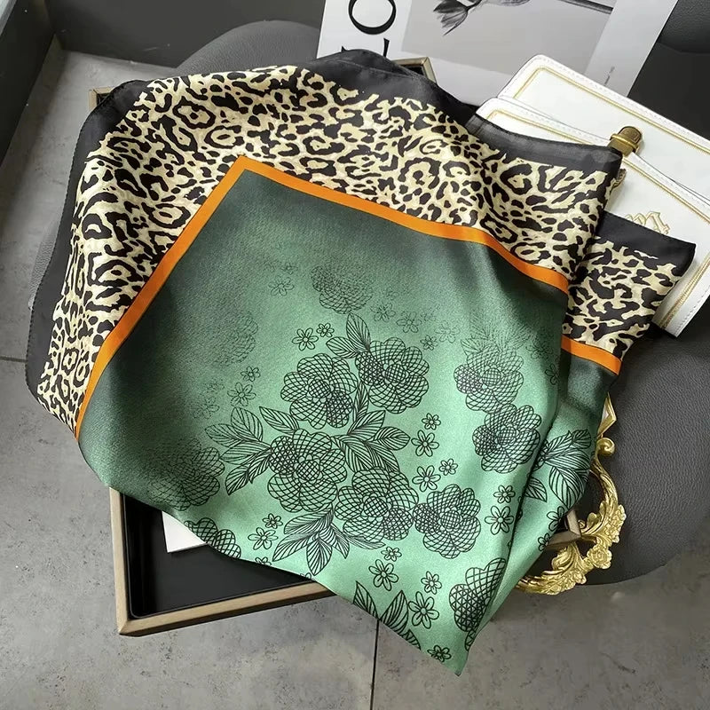 Luxury Square Silk-Feel Scarf 70 x 70 cm (27.6 x 27.6 in) Korean Fashion Floral Bandana Kerchief Wrap