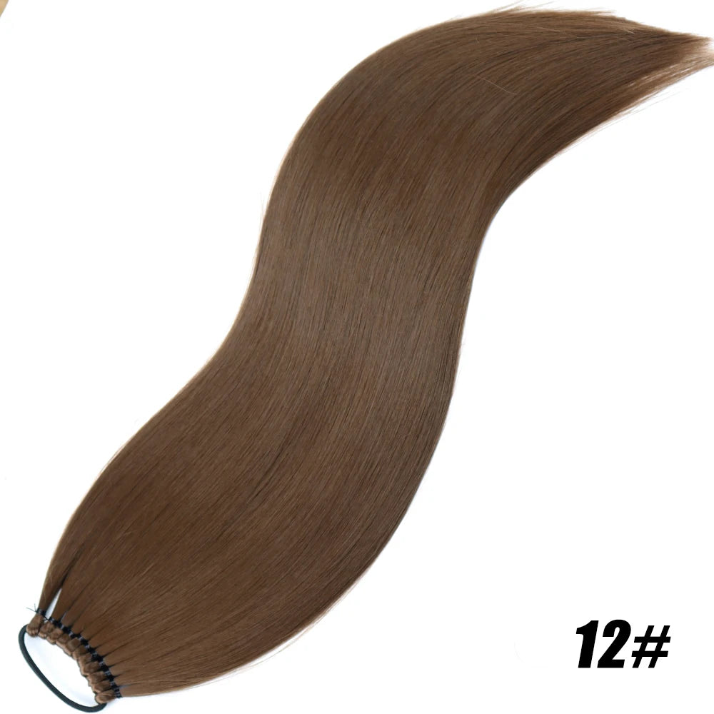 24-Inch (61 cm) Synthetic Braided Ponytail Extension – Black Long Straight Hairpiece with Elastic Band