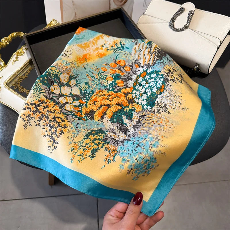 Luxury Horse Print Silk-Feel Square Scarf 70 x 70 cm (27.6 x 27.6 in) – Women's Neck, Hair, Foulard, Bandana