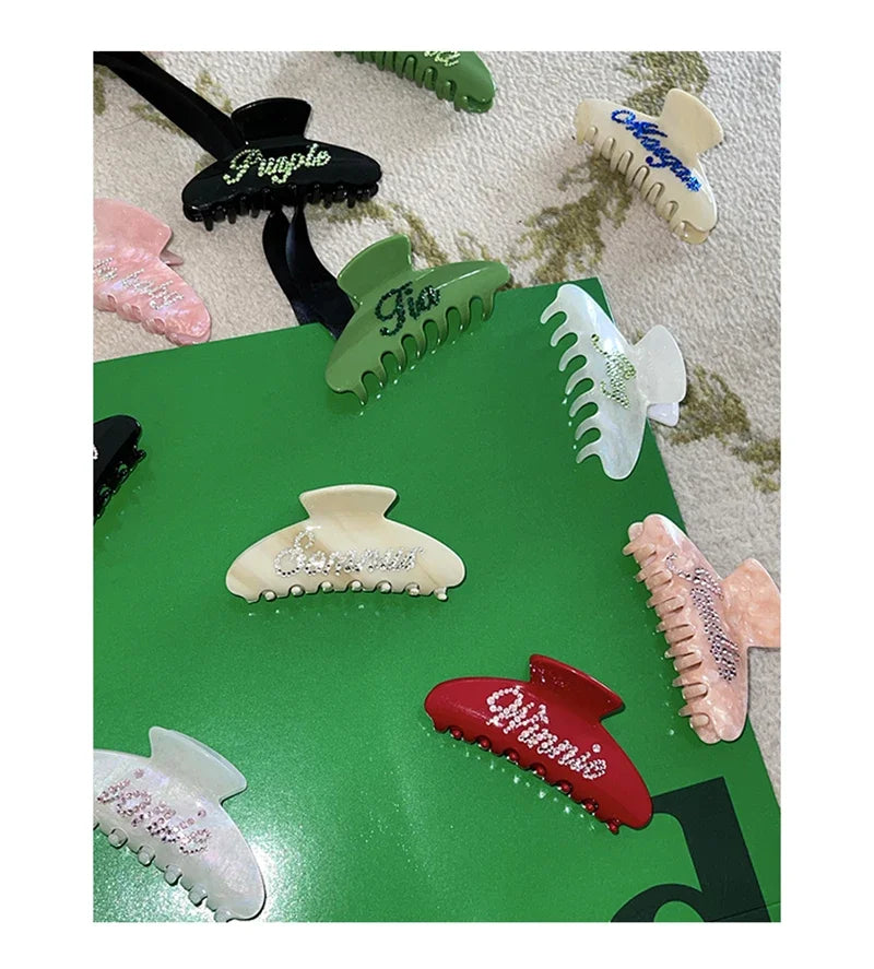 Personalized Letter Hair Clip - Handmade Custom Name Hair Claw Barrette with Rhinestones, 10cm x 4cm (3.94 in x 1.57 in)