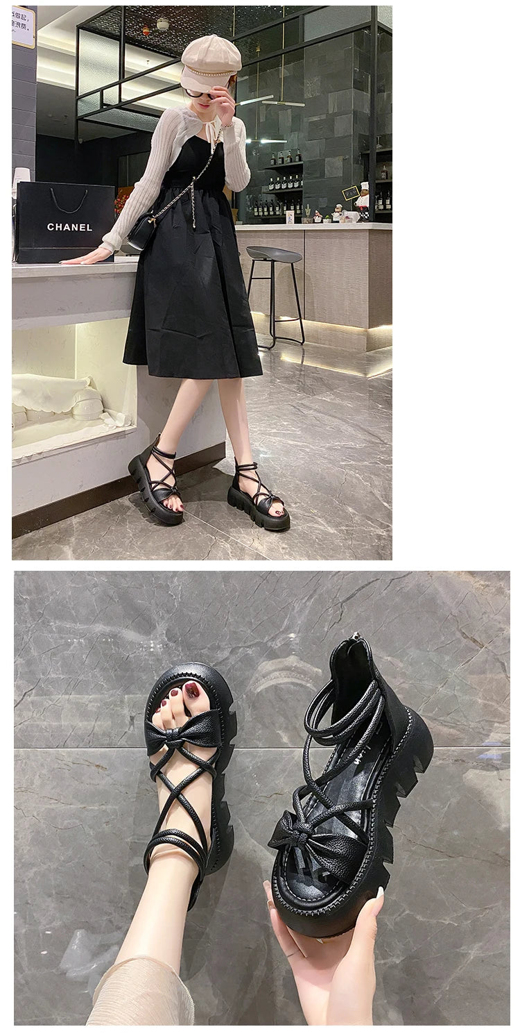 Women's Woven Ankle-Strap Mid Heel Sandals — Thick Sole Summer Clogs