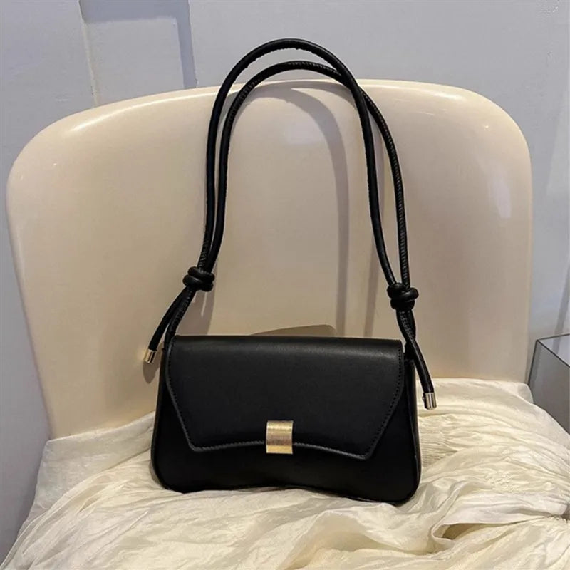 Metal Buckle Baguette Shoulder Bag - Chic PU Leather Crossbody Handbag for Women