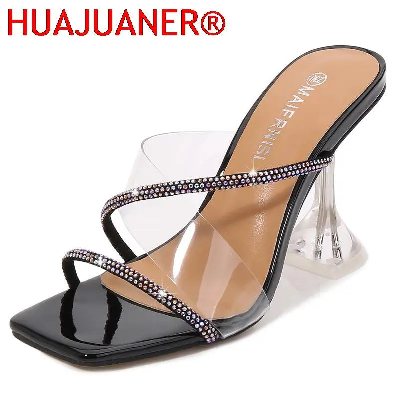 Transparent PVC High Heel Sandals with Crystal Accent – Clear Open Toe, Women Plus Size EU 35–46 (8 cm / 3.15 in Heel)