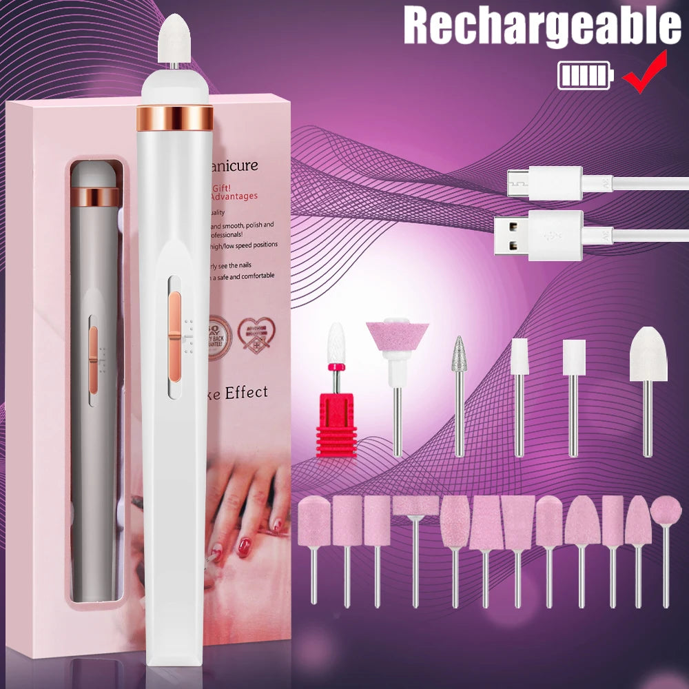 5-in-1 USB Rechargeable Electric Nail Drill Manicure Set - Portable Professional Nail File & Polisher for Gel, Acrylic & Salon Use
