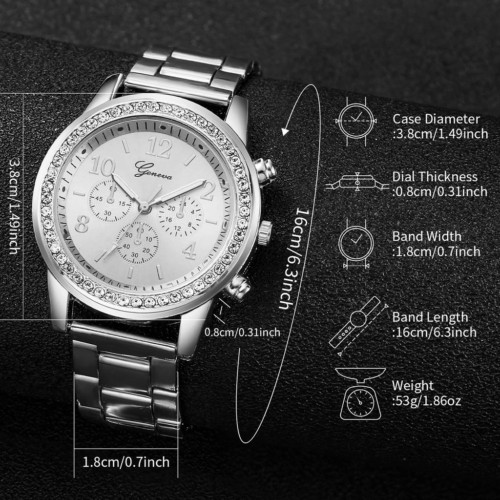 Women's Silver Stainless Steel Quartz Watch with Diamond-Accent Bracelet — 38mm