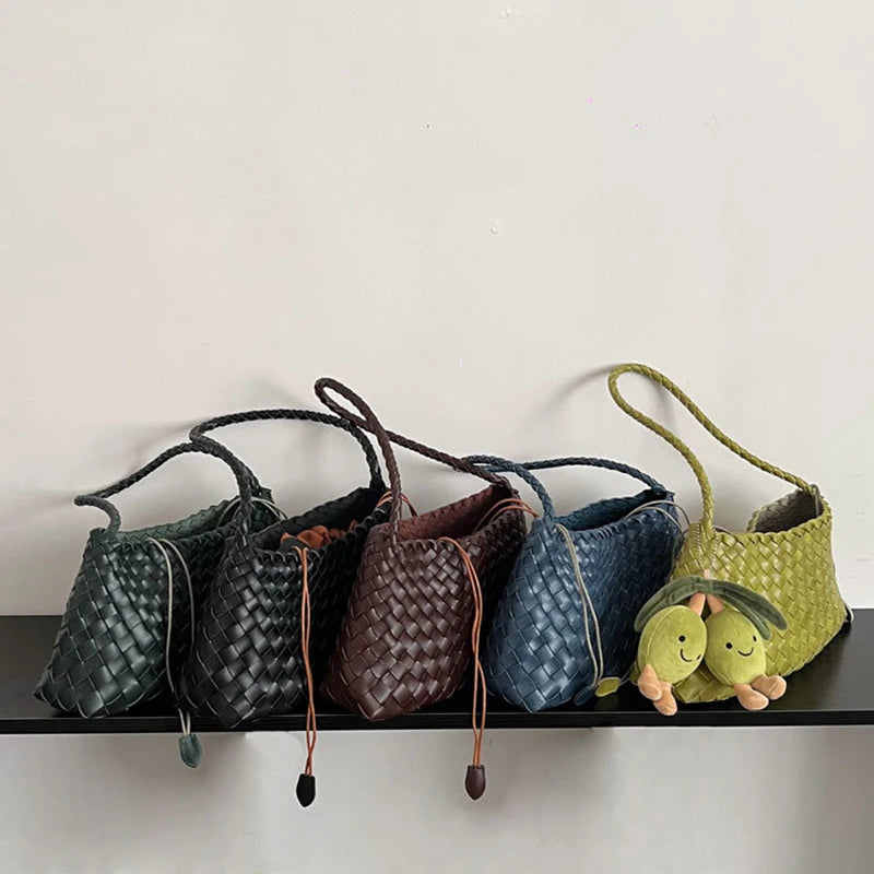 PU Hand-Woven Women's Bucket Shoulder Bag Vegetable Basket Sailboat Style Casual Vacation Handbag