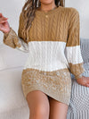VigoCasey Patchwork Knit O‑Neck Ankle‑Length Long Sleeve Slim Dress for Women – Autumn/Winter Knit Dress