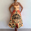 Women's Printed A-Line Maxi Dress - Spaghetti Strap Cold Shoulder High-Waist Slim Beach & Party Casual Vestidos