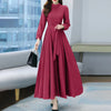 ZANZEA Women's Vintage A-Line Long Sleeve Maxi Dress - O-Neck Ankle-Length Sundress with Belt (Polyester-Spandex)