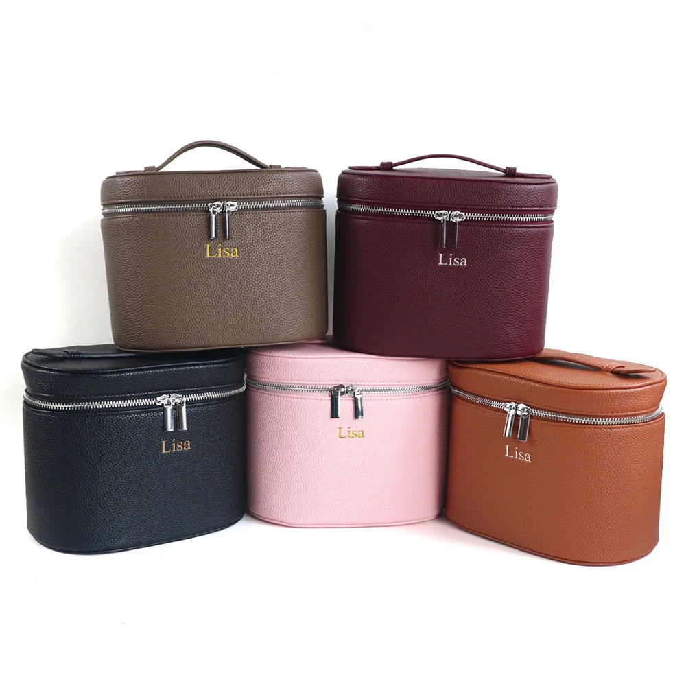 Large Capacity PU Leather Makeup Case with Internal Organizer - Personalized Travel Cosmetic Bag