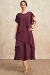 Plus Size Linen-Blend Layered Petal Sleeve Maxi Dress - O-Neck Short Sleeve (L-5XL)