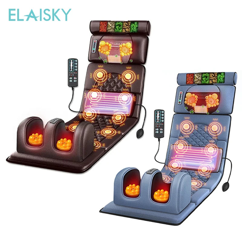 ELAISKY Electric Massage Mattress – Full-Body Vibrating & Infrared Heating Massager Cushion for Neck, Back & Feet Pain Relief
