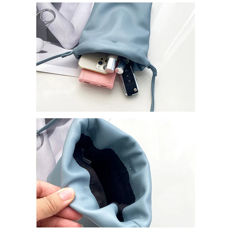 Women's Mini Drawstring Bucket Crossbody Bag - Candy Color Phone Shoulder Purse