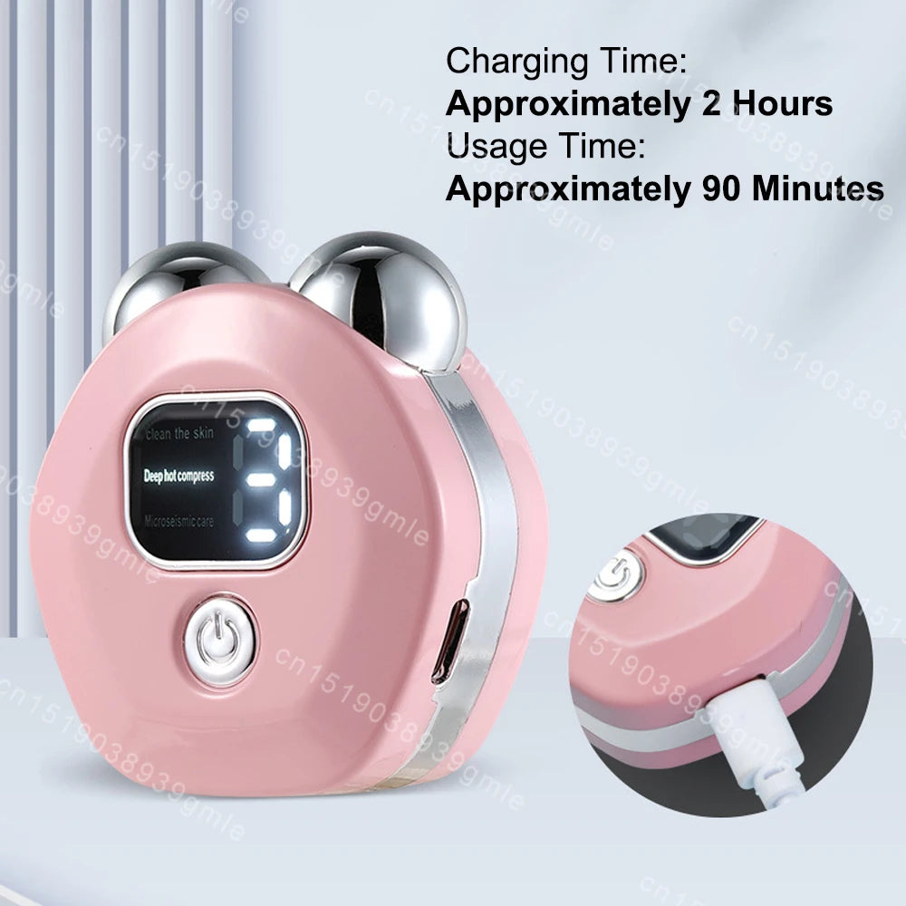 Microcurrent Facial Massager Roller — Vibration EMS Face & Neck Lifting Skin Tightening Anti-Wrinkle Device
