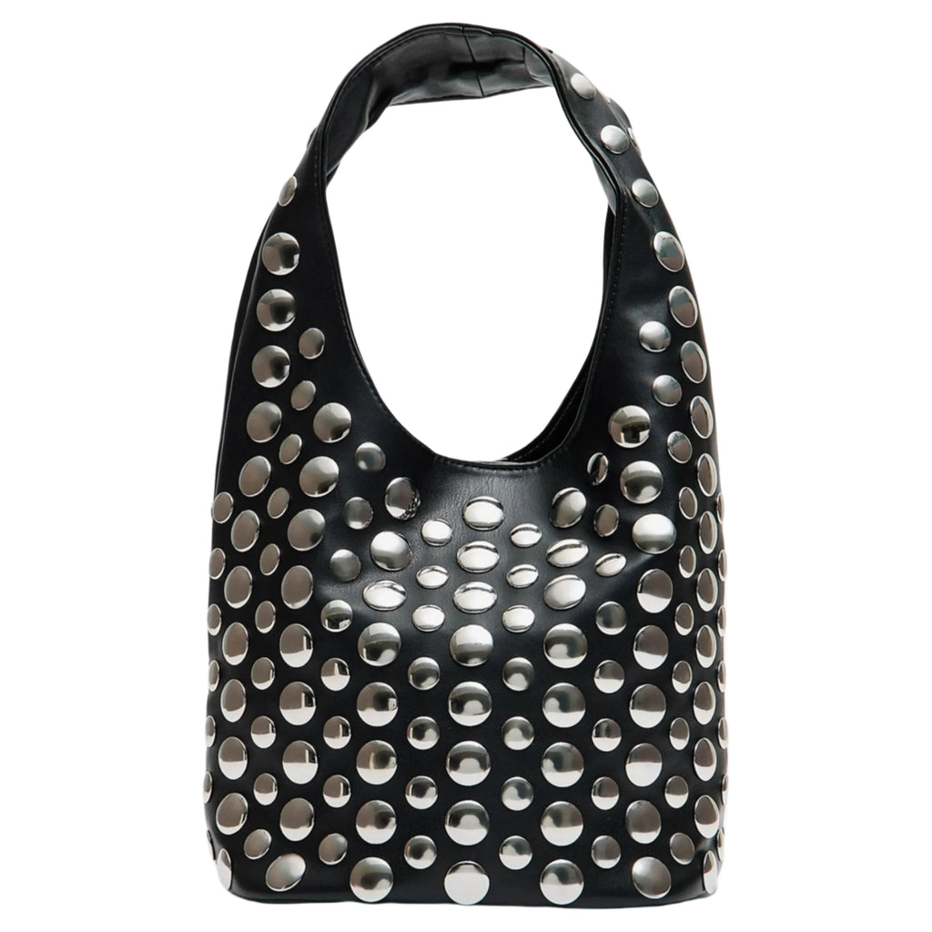 Punk Studded PU Bucket Bag – Rivet Embellished Large Capacity Shoulder Bag for Women