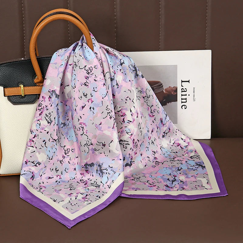 Luxury Satin Square Scarf 70 x 70 cm (27.6 x 27.6 in) – Silk-Feel Polyester Shawl Hijab Neckerchief Hair Ribbon Headband Bandana