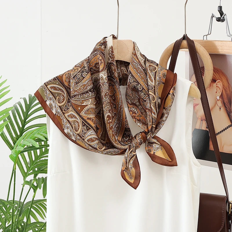70cm (27.6in) Square Satin-Look Scarf, Paisley Cashew Flower Print, Neck Scarf, Headscarf, Bandana, Shawl, Hijab