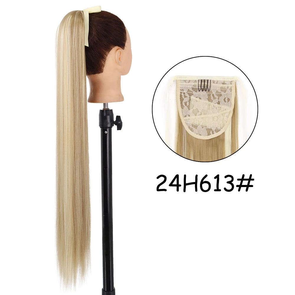 34-Inch (86 cm) Clip-In Synthetic Ponytail Hair Extension — Blonde Wrap-Around Long Straight Hairpiece