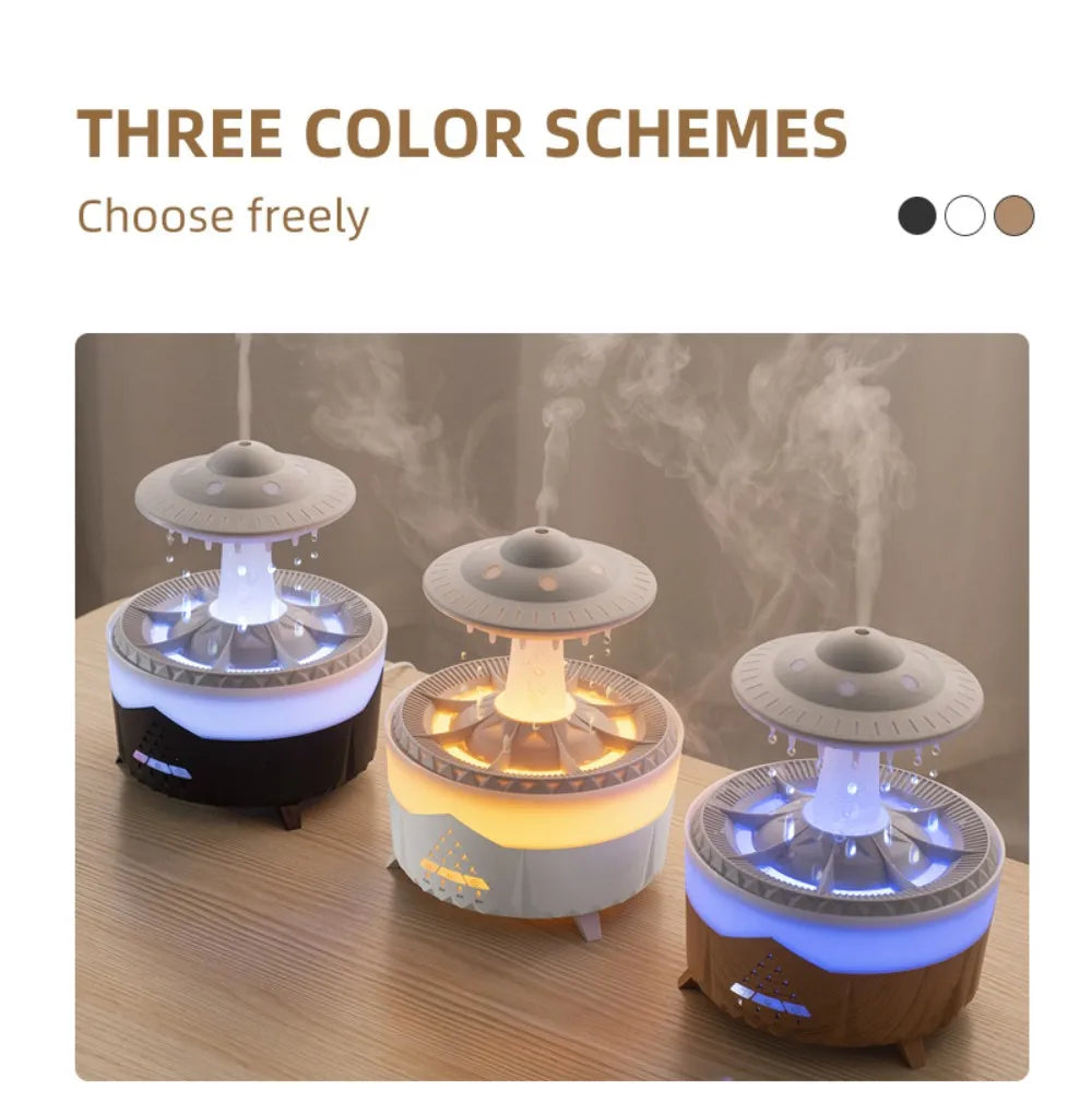 Remote-Controlled Aroma Diffuser Humidifier with RGB Night Light – UFO, Raindrop & Christmas Tree Designs for Home & Office