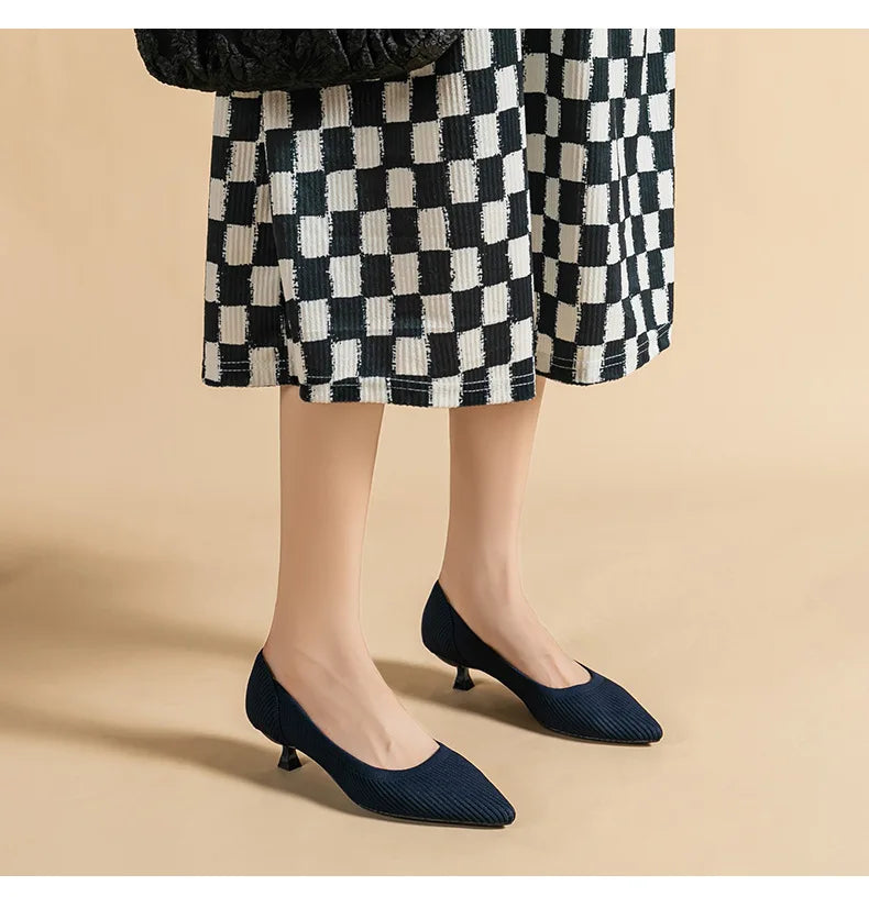 Women's Pointed-Toe Knit Slingback Pumps, Breathable Latex Insole & Anti-Slip Rubber Sole, 3.5 cm (1.38 in) Mid Heel