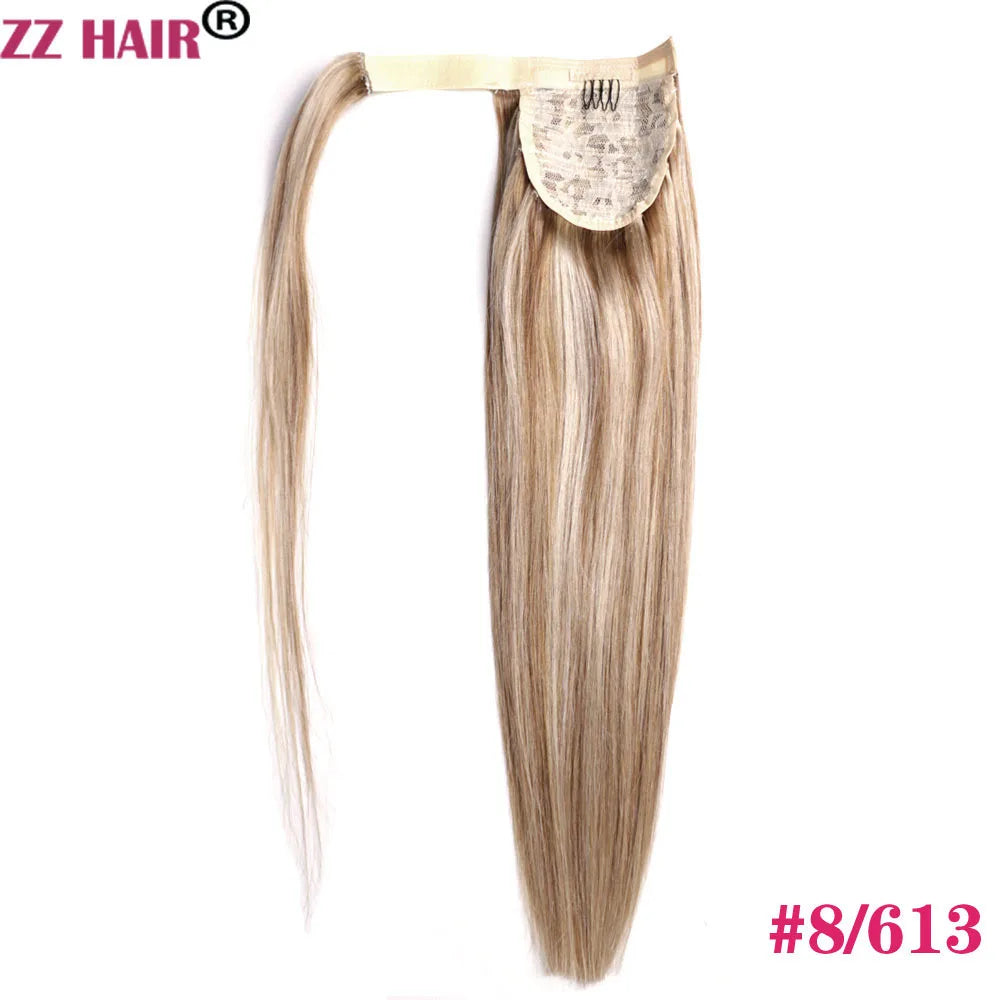 ZZHAIR 100% Human Remy Clip-In Wrap-Around Ponytail 16-26 in (40-66 cm) 140g Machine-Made Straight