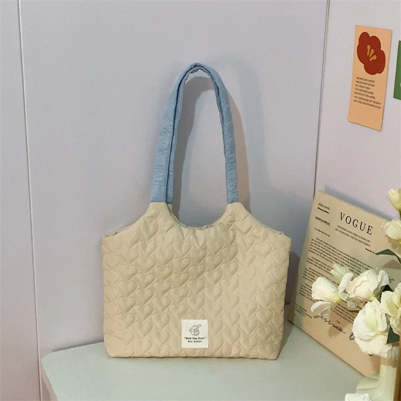 Quilted Love Women's Large Capacity Shoulder Tote Bag - Solid Color Casual Book Bag