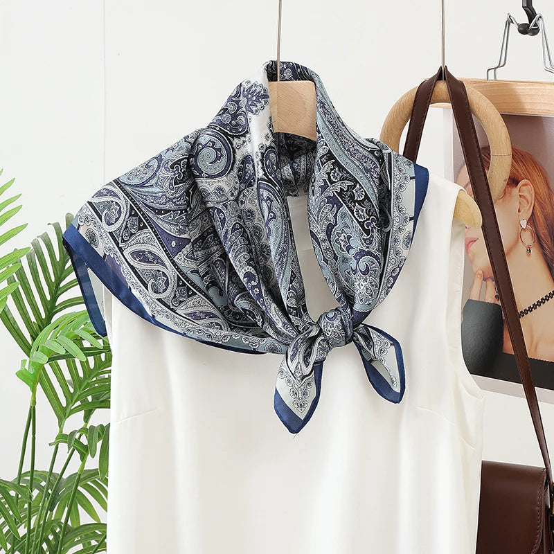 70cm (27.6in) Square Satin-Look Scarf, Paisley Cashew Flower Print, Neck Scarf, Headscarf, Bandana, Shawl, Hijab