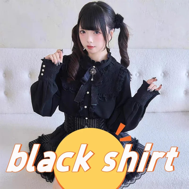 Kawaii Jirai Kei Lolita Y2K Peter Pan Collar Blouse Long Sleeve Cute Japanese-Style Aesthetic Top