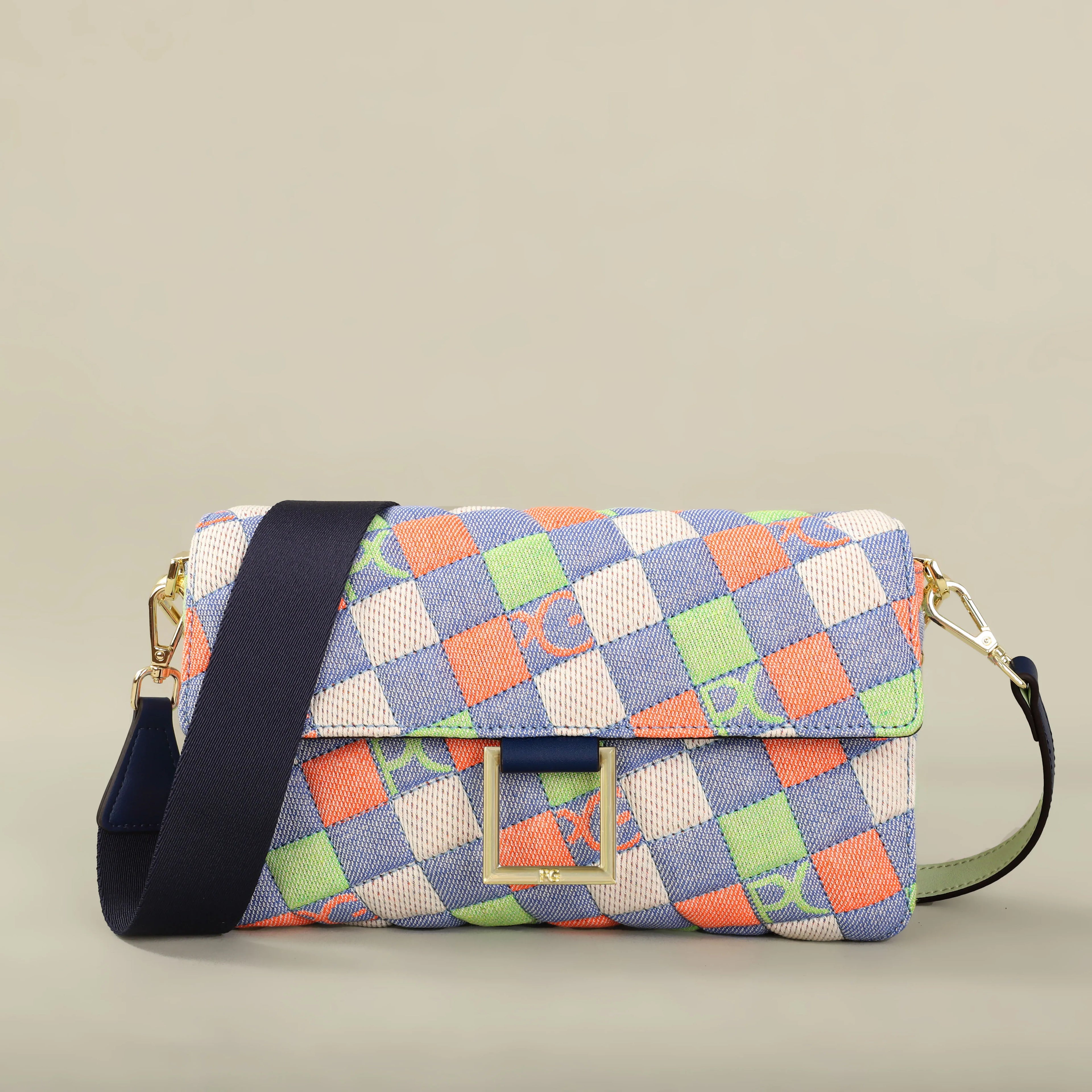 PG PATSY GARIS Women's Designer Embroidered Crossbody Bag – Luxury Geometric Shoulder Satchel