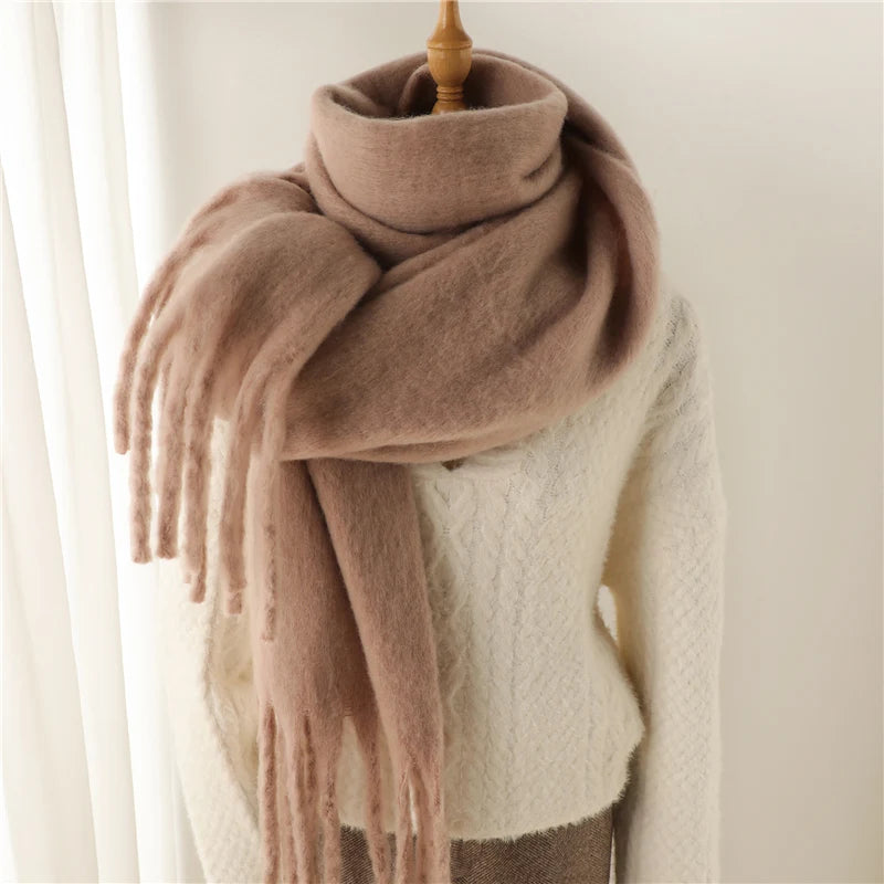 Cashmere-Feel Oversized Tassel Pashmina Shawl – 240 x 38 cm (94 x 15 in) Warm Winter Scarf for Women