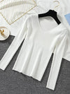 Women V-Neck Knitted Pullover Sweater — Slim Fit Long Sleeve One Size Autumn/Winter