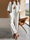 Women's Minimalist Loose Jumpsuit with Pockets, Round Neck, High-Waist Straight Ankle Pants White Streetwear Office Romper