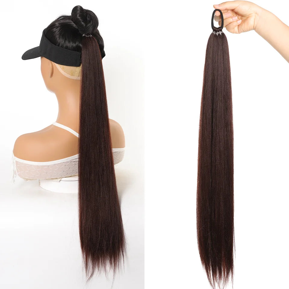 28-Inch (71 cm) Straight Synthetic Ponytail Hair Extension with Elastic Hair Rope