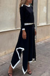 Women’s Two-Piece Patchwork Shirt & Maxi Skirt Set — Long Sleeve Elegant Office Outfit for Spring/Autumn