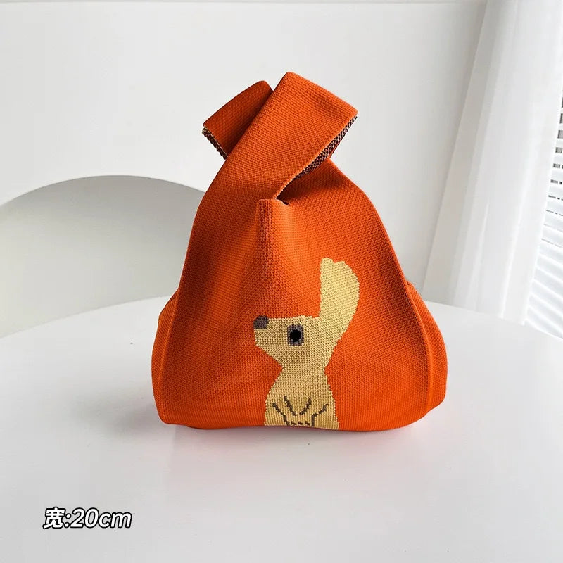 Handmade Knitted Knot Wrist Bag - Striped Mini Tote for Women, Large-Capacity Phone Bucket, Autumn Winter Casual