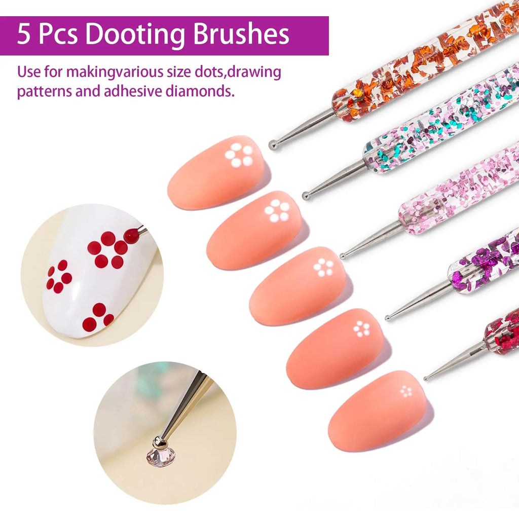 36-Piece Nail Art Brush Set + 5-Piece Silicone Tools — Fine Liner, Striping, Dotting & 3D Gel Acrylic Design Brushes for Home Use