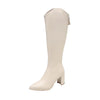 Plus Size Knee-High Zipper Boots for Women EU 35–43 (US 5.5–10) PU Pointed Toe Chunky Block Heel Winter Boots