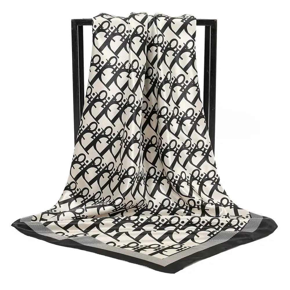 Women’s Vintage Printed Silk-Feel Scarf 90 x 90 cm (35 x 35 in) Lightweight Square Shawl, Headscarf & Neck Wrap