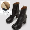 Split-Toe Leather Tabi Ankle Boots for Women - Chunky Round High Heel, Autumn/Winter