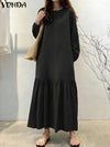 Ruffled Ankle-Length Maxi Shirt Dress Long Sleeve Puff Sleeve Casual Office Dress Plus Size up to 5XL