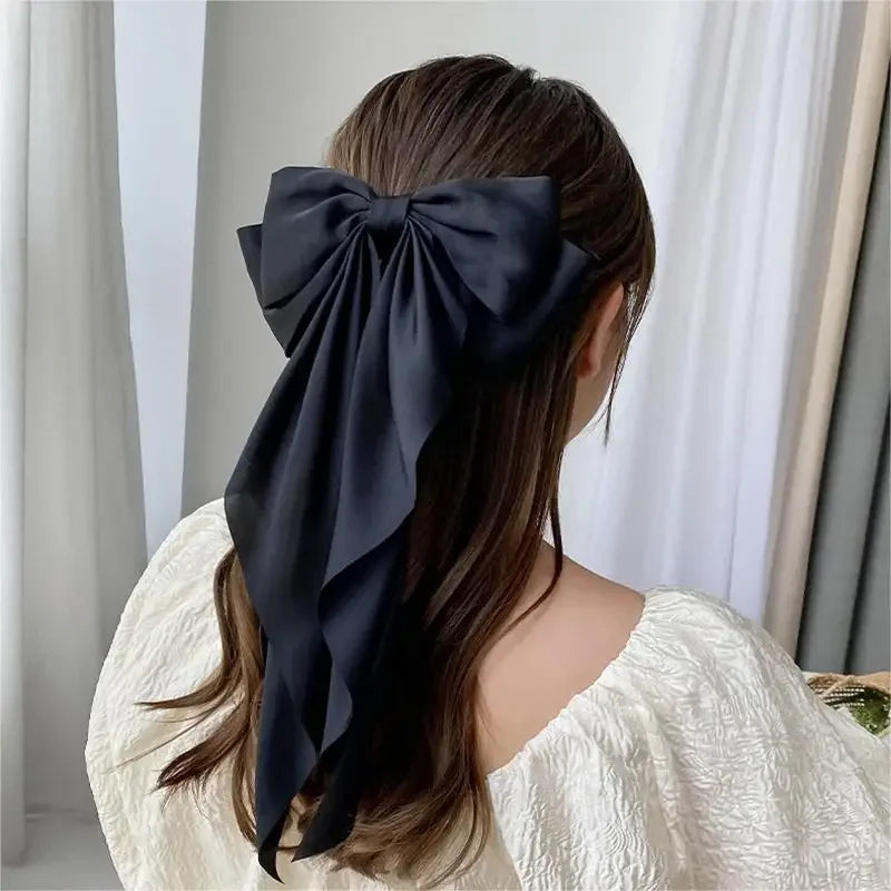 Satin Bow Hair Clips for Women & Girls – Elegant Ribbon Spring Barrette (1 or 2-Pack)