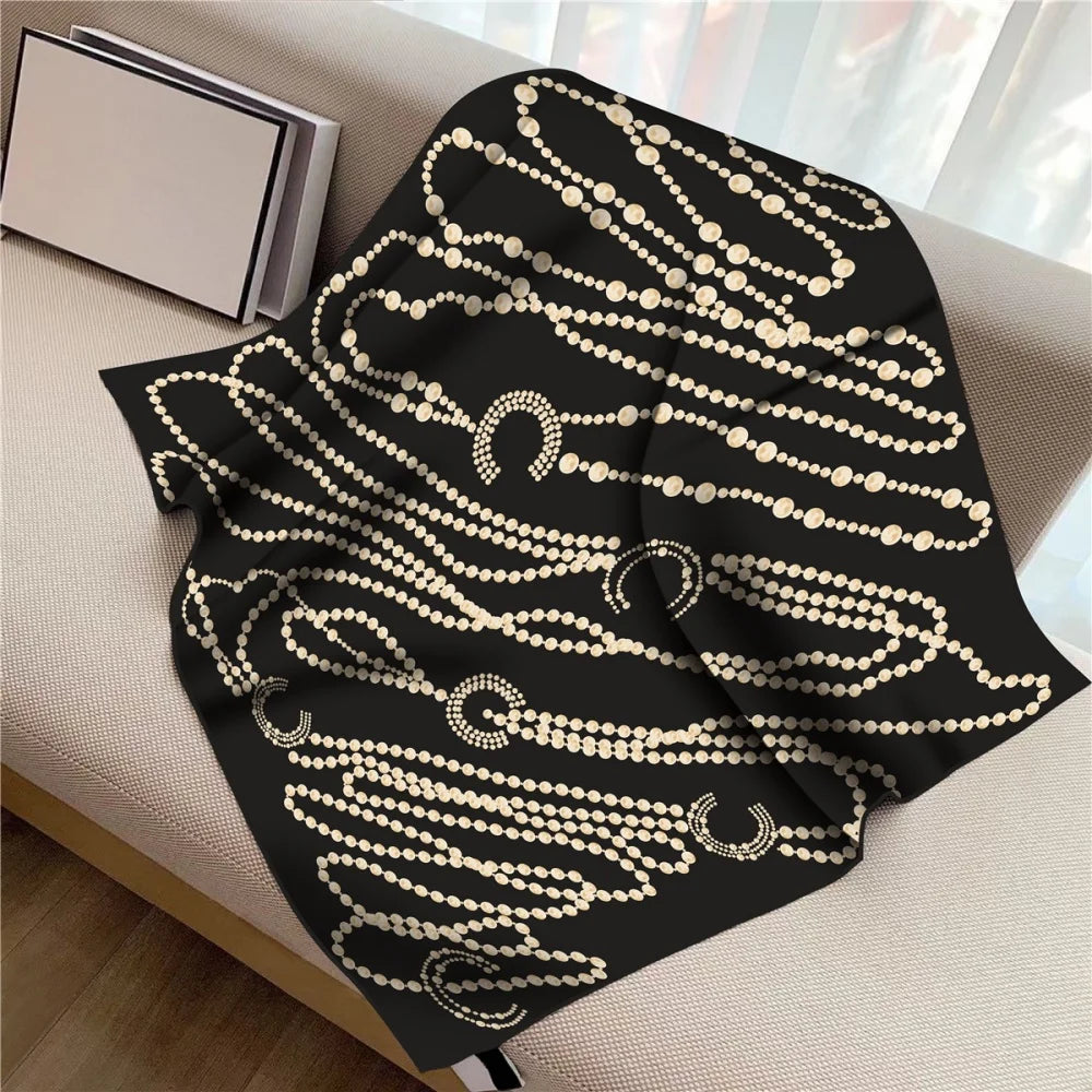 Twill Silk Square Scarf 90 x 90 cm (35.4 in) - Floral & Letter Print Women's Neck Kerchief Wrap